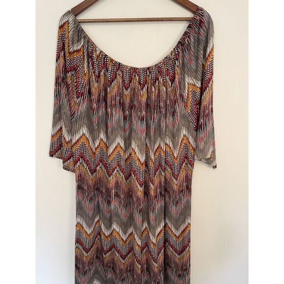 Tiana B Dress 20w  Metallic Gold Chevron Colorful Boho Scoop Neckline Fall Color - Picture 3 of 6